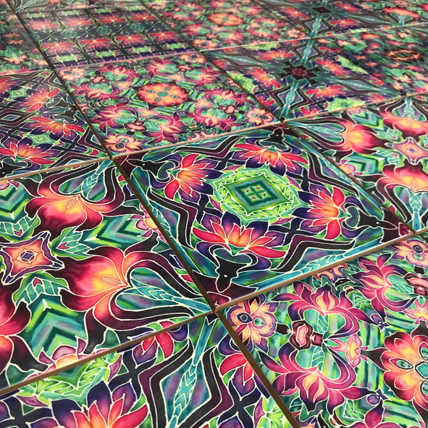 Vibrant Purple Iris Bohemian Mixed Set of 50 Ceramic Tiles - Pink Green Purple Turquoise Bright Bohemian Kitchen Tiles