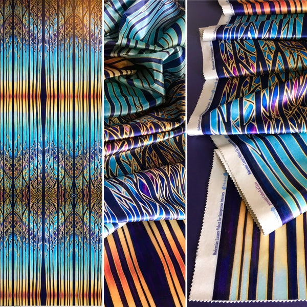 Dramatic Tree Silhouette Velvet Fabrics, Order by Drop Length Needed, Wide Range of Rich Colours for Curtains, Upholstery and Soft Furnishings
