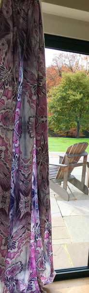 Lilac, Pink and Grey Butterfly Designer Luxury Velvet Curtain Fabric - for Upholstery and Soft Furnishings Too!