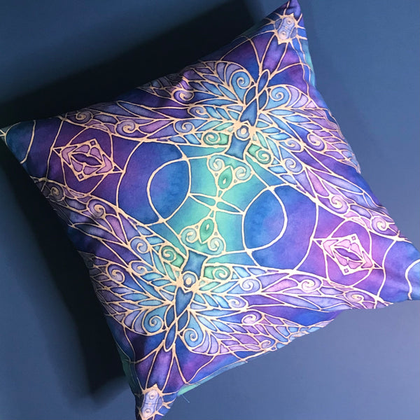 Nouveau Dragonflies Cushion - Blue Green Turquoise Purple Cushion - Dragonflies Art Pillow