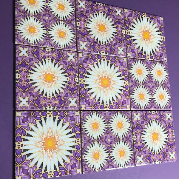 Crazy Daisy Mixed Set of Bathroom Tiles - Arts and Crafts Look Bright Bohemian Kitchen Tiles