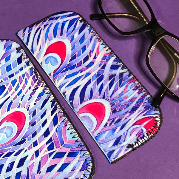 Blue Purple Red Peacock Feathers glasses cover - Reading / Large Glases Cover