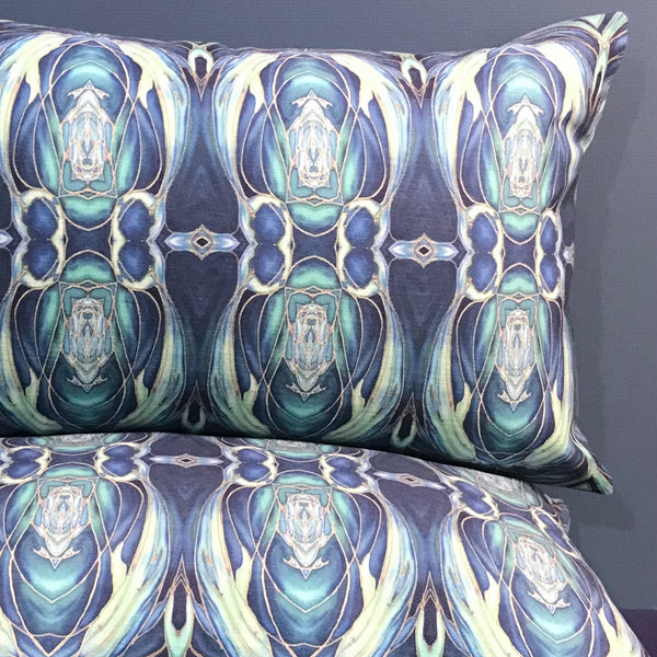 Teal Blue Aqua Dolphin Frieze Cushion - Ultramarine Turquoise Chenille Fabric - Intricate pattern pillow