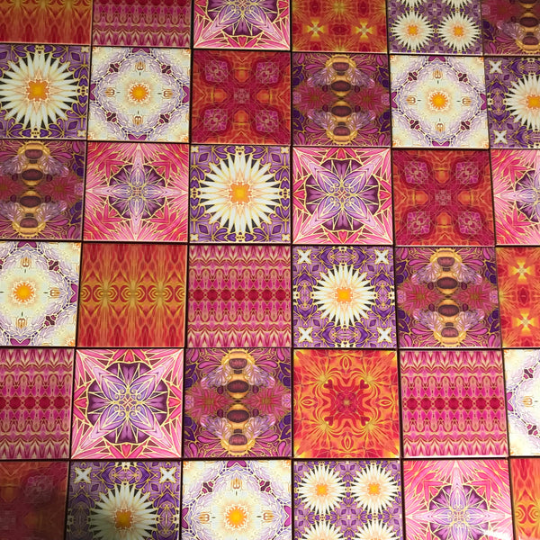 Clementine Rose Set of 20 Ceramic Tiles - Bohemian Blue Pink and Gold Warm Gentle Bohemian Kitchen Tiles