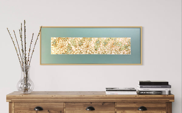 Green Oak Leaves Original Silk Painting - green gold Hand-Painted Silk Art -