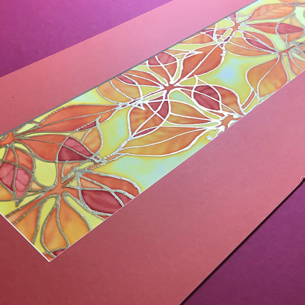Vibrant Orange Contemporary Beech Leaves Original Silk Painting - Orange yellow gold Hand-Painted Silk Art -