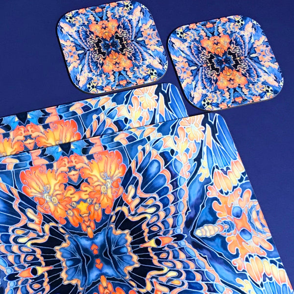Contemporary Grey Blue Orange Placemats & Coasters - Table Mats -