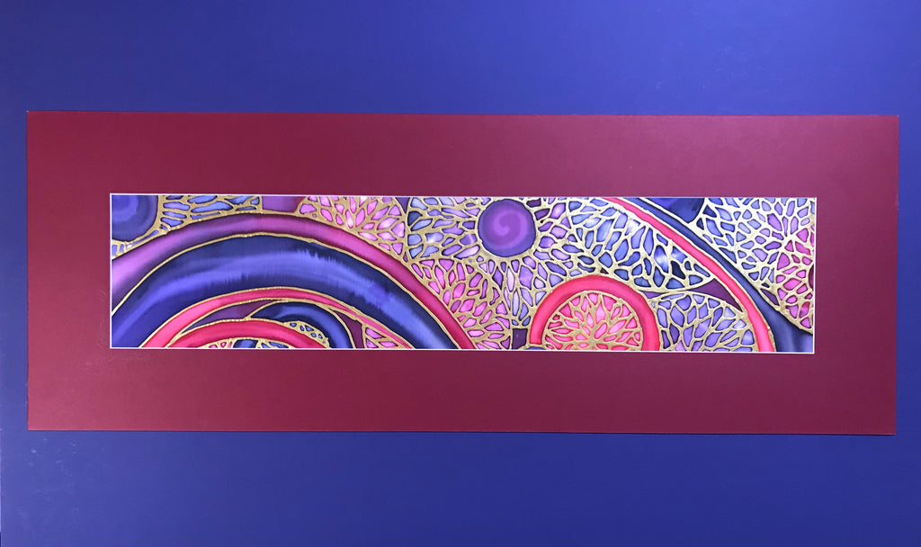 Jewel Abstract Circles Original Silk Painting - Bold Red Blue Gold Hand-Painted Silk Art