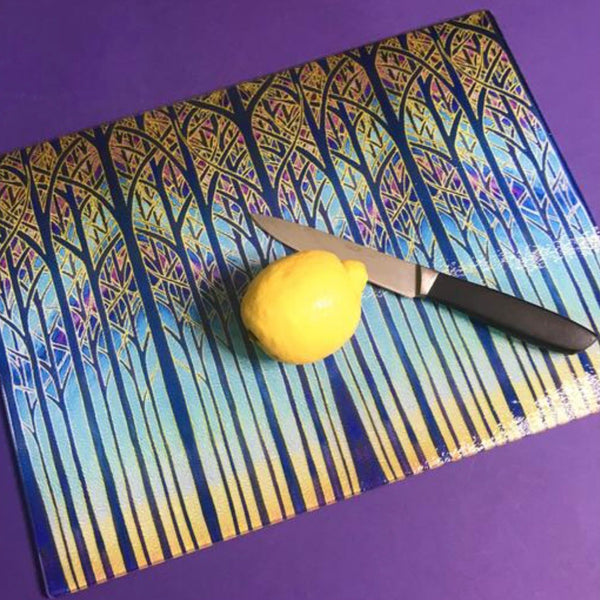 Multi Coloured Sunset Cathedral Trees Glass Chopping Boards - Table Mats - Tall Trees Place Mats