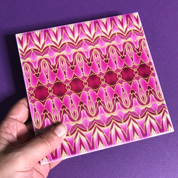 Pink Gold Persian Style Bathroom Tiles - Bohemian Kitchen Tiles - Orchid Repeat Decorative Tiles
