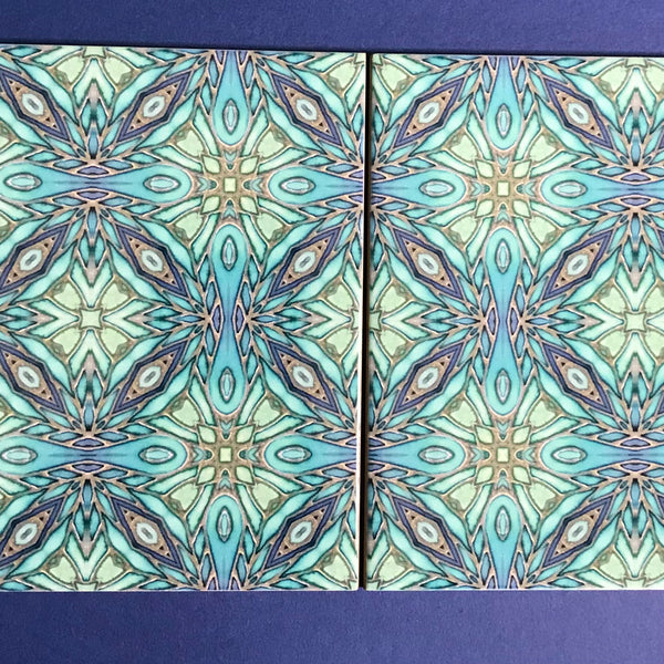 Bohemian 6x6” Mint Aqua Green Turquoise Mosaic Star Tiles - Beautiful Green Turquoise Tiles - Bohemian Ceramic printed  Tiles