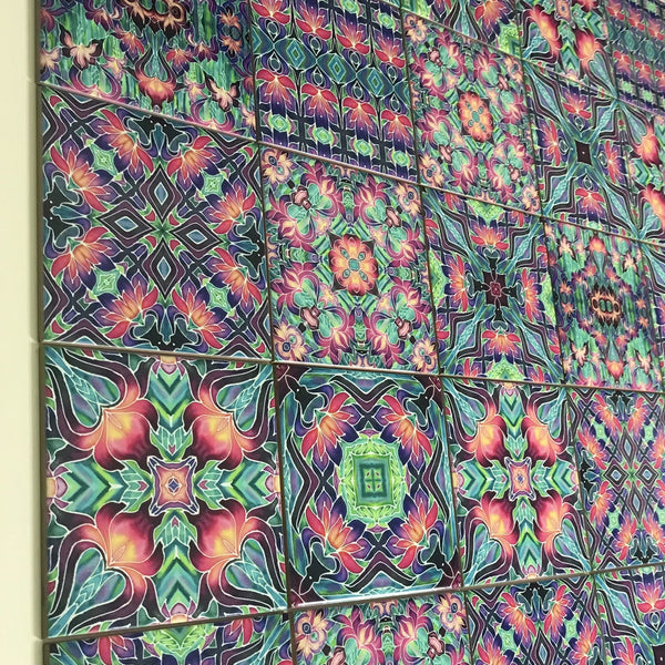 Vibrant Purple Iris Bohemian Mixed Set of Ceramic Tiles - Art Deco Pink Green Purple Turquoise Bright Bohemian Kitchen Bathroom  Tiles
