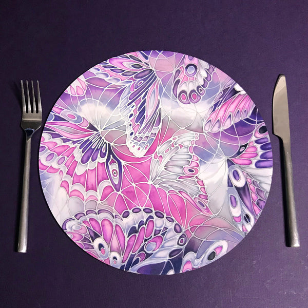 Purple Grey Placemats & Coasters - High Quality Table Mats - Purple Butterfly Tableware