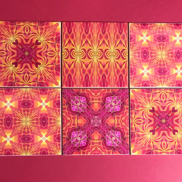 Orchid Kaleidoscope Mixed Tiles Set - Pink Orange Gold Tiles - Beautiful Tile - Bohemian Tiles