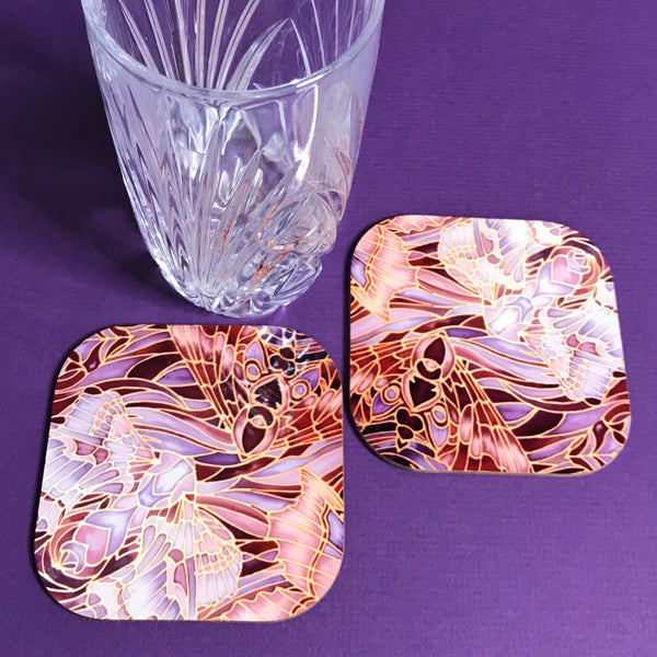 Moths Placemats & Coasters - Chocolate Lilac Grey Table Mats - glass chopping boards