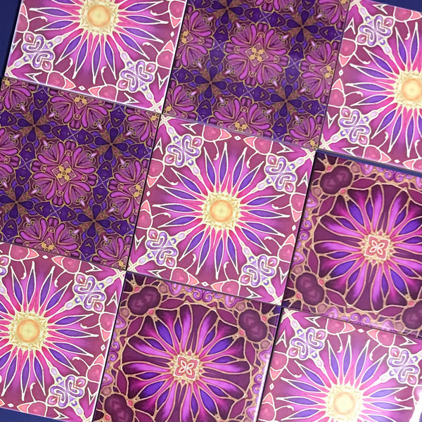 Plum Blooms Mixed Tiles Set - Plum Purple Gold Tiles - Beautiful Tile - Bohemian Tiles