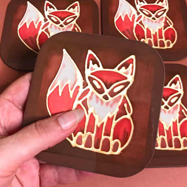 Cute Fox Mug & Coaster - Fox Mug Box Set - Red Chocolate Fox Mug - Fox Lovers Mug Gift