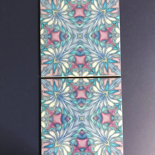 Indian Exotic Flower Tiles - Lilac Blue Turquoise Bohemian Ceramic Printed Tiles