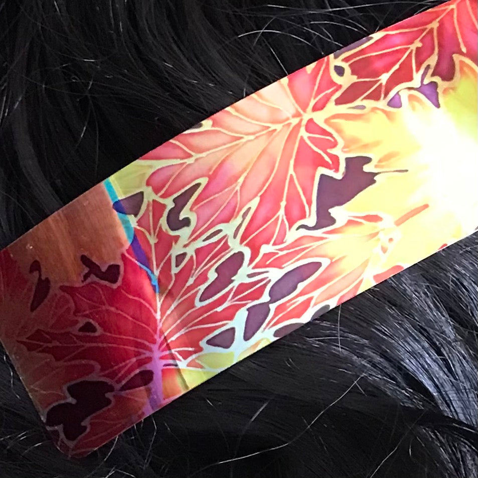 Autumnal Maple Leaves Large Hair Clip - Shiny Red Yellow Leafy Hair Barrette