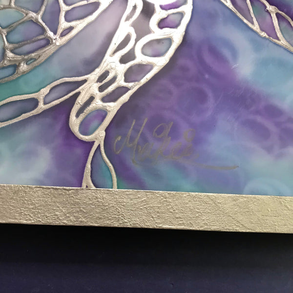 Blue Grey Turtles Original Silk Painting - blue turquoises  green Original Art
