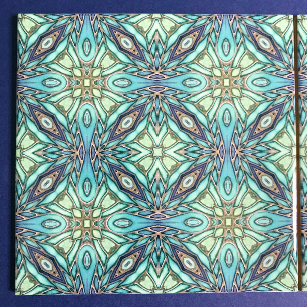 Bohemian 6x6” Mint Aqua Green Turquoise Mosaic Star Tiles - Beautiful Green Turquoise Tiles - Bohemian Ceramic printed  Tiles