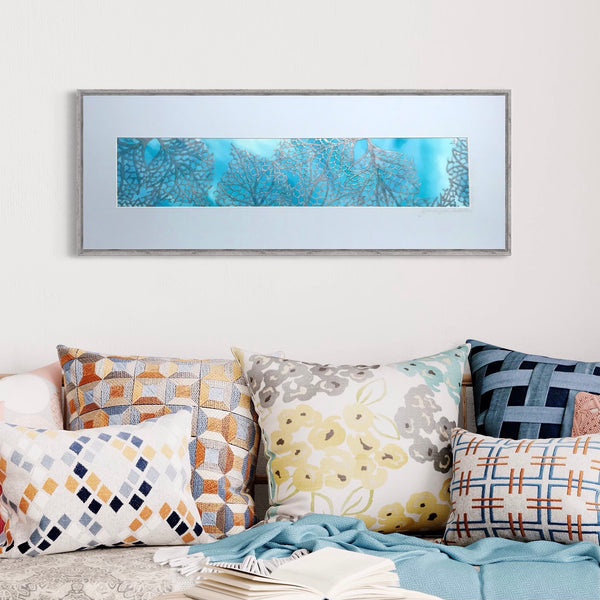 Hydrangea Skeleton Leaves Original Silk Painting - Frosty Blues Hand-Painted Silk Art