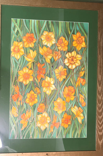 (Reserved)Yellow Daffodil Dreams Painting - flowers hand painted silk - Original Art