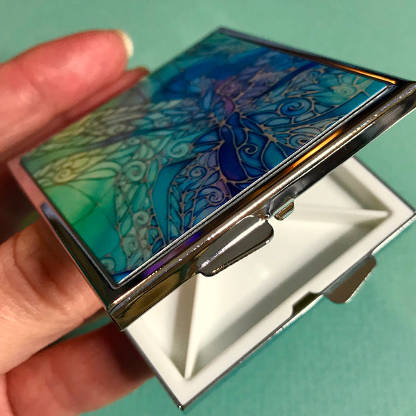 Blue Dragonflies Large Pill Box - Stud Earing Jewellery Box