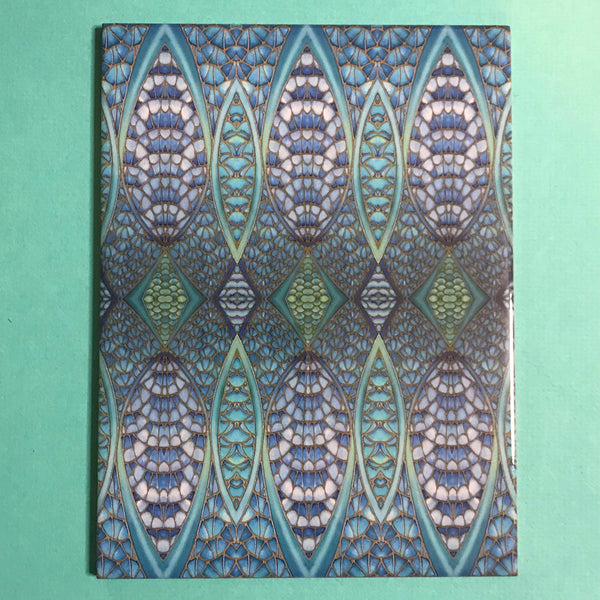 6x8” Blue Teal Green Oriental Futuristic Tiles -  Contemporary Bohemian Ceramic printed  Tiles