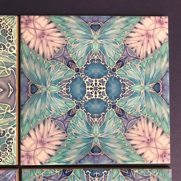 Pretty Pastel Mixed Set of 50 Ceramic Tiles - Pastel Blue Green Lilac Turquoise Bright Bohemian Kitchen Tiles
