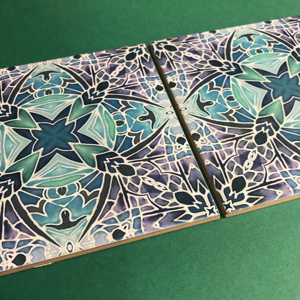 Nouveau Aqua Lilac Charcoal Butterfly Bathroom Tile - Bohemian Kitchen Tiles - Butterfly Kaleidoscope Repeat Decorative Tiles