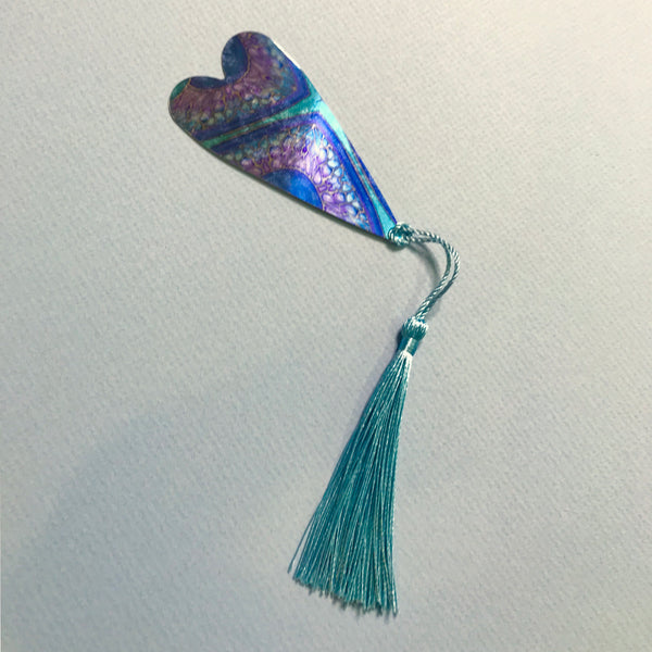 Pink Peacock Heart Book Mark Comtemporary lightweight aluminium.