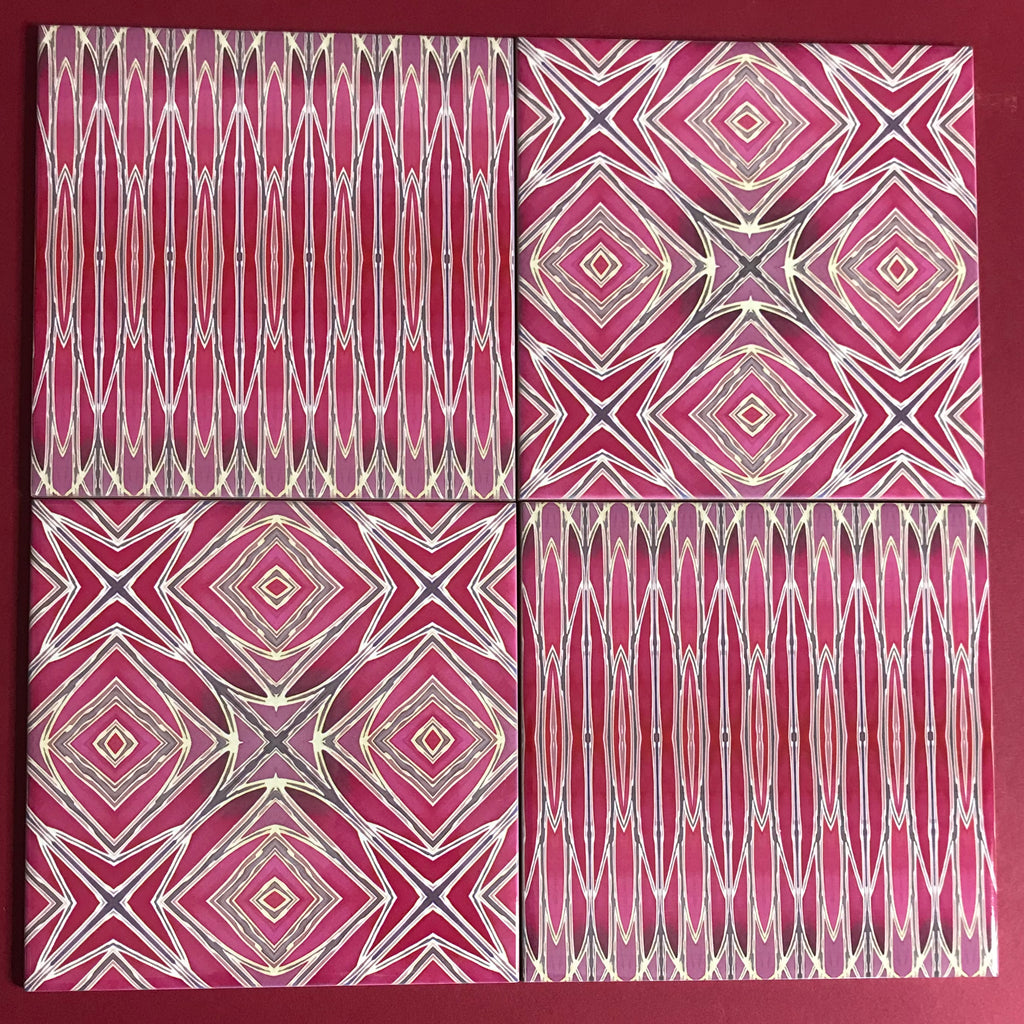 Red Gold mixed set of Oriental Style Bathroom Tiles - Bohemian Kitchen Tiles - Orchid Repeat Decorative Tiles