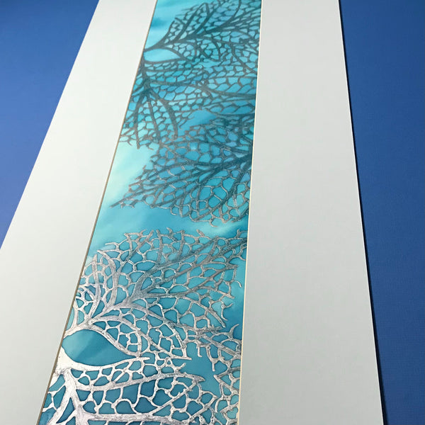 Hydrangea Skeleton Leaves Original Silk Painting - Frosty Blues Hand-Painted Silk Art