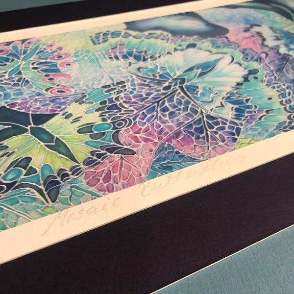 Mosaic Butterflies Signed Print - Blue Green Grey Purple Pink Print Art