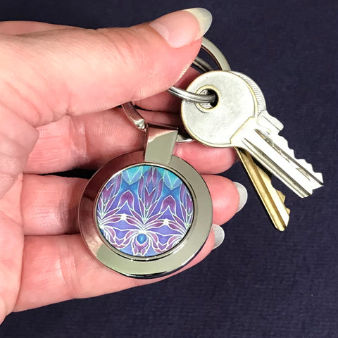 Persian Orchid Key Ring - Purple and Turkish Blue Gift for Her - Present for Mum