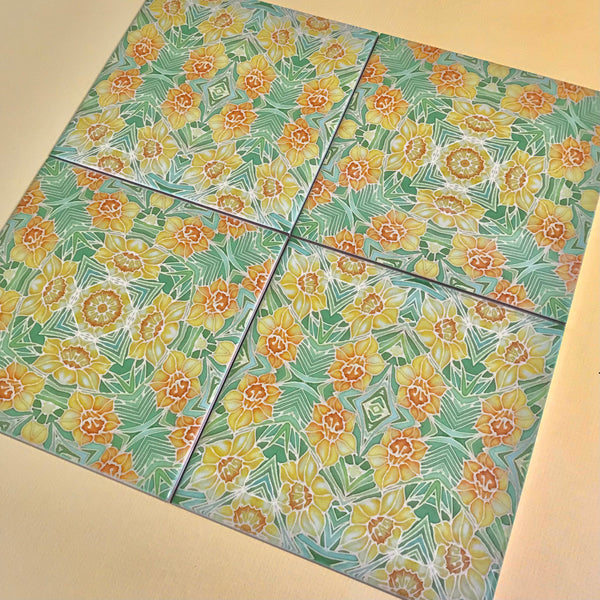 Yellow Daffodils Mixed Set of Bathroom Tiles - Arts and Crafts Look Bright Bohemian Kitchen Tiles