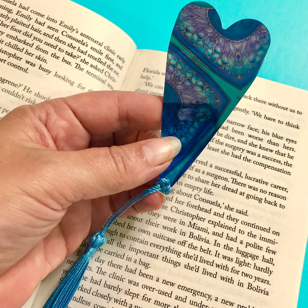 Pink Peacock Heart Book Mark Comtemporary lightweight aluminium.