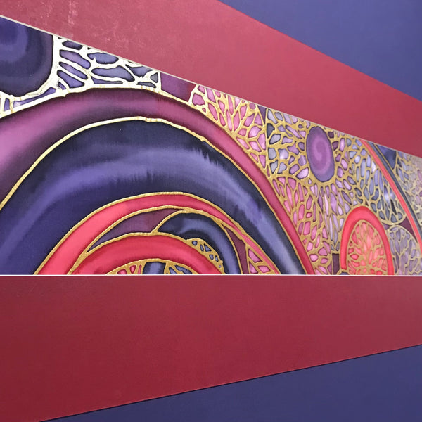 Jewel Abstract Circles Original Silk Painting - Bold Red Blue Gold Hand-Painted Silk Art