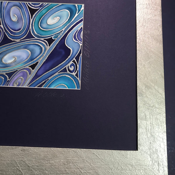 SOLD Deep Blue Contemporary River of Pebbles Original Silk Painting - Hand-Painted Silk Art