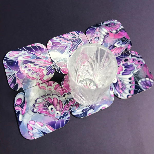 Purple Grey Placemats & Coasters - High Quality Table Mats - Purple Butterfly Tableware
