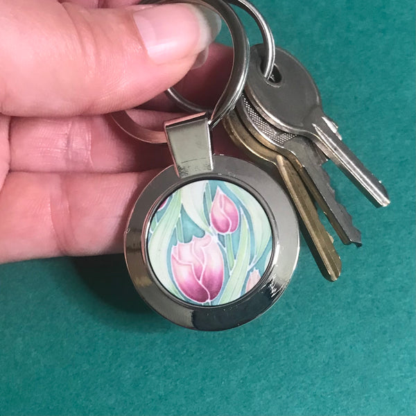 Pink Tulip Key Ring - Flower Lovers Gift for Her - Present Gardeners