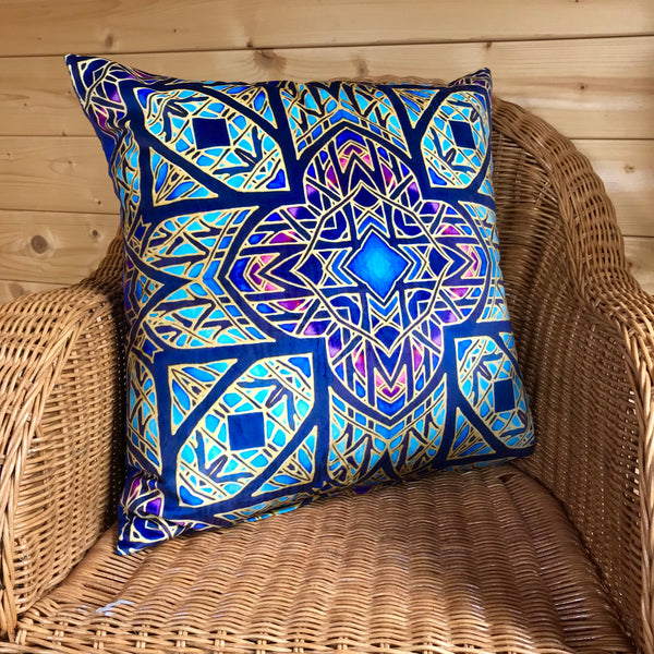 Rose Window Designer Cushions in Luxurious Velvet - Pink, Purple & Blue Dramatic Throw Pillow