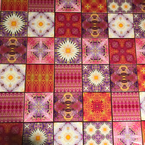 Clementine Rose Set of 20 Ceramic Tiles - Bohemian Blue Pink and Gold Warm Gentle Bohemian Kitchen Tiles