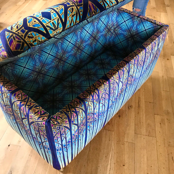 SOLD Stunning Cathedral Window Ottamon-Made to Order-one off Bespoke Upholstery.