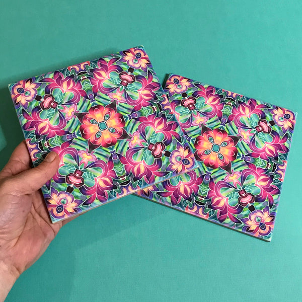 Purple Iris Kaleidoscope Mixed Set of Bathroom Tiles - Bright Bohemian Kitchen Tiles