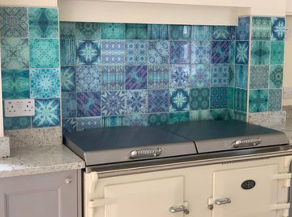 ‘Dive In -Mix 1’ Blue Green Set of 50 Ceramic Tiles - Blue Green Purple Turquoise Bright Bohemian Kitchen Tiles