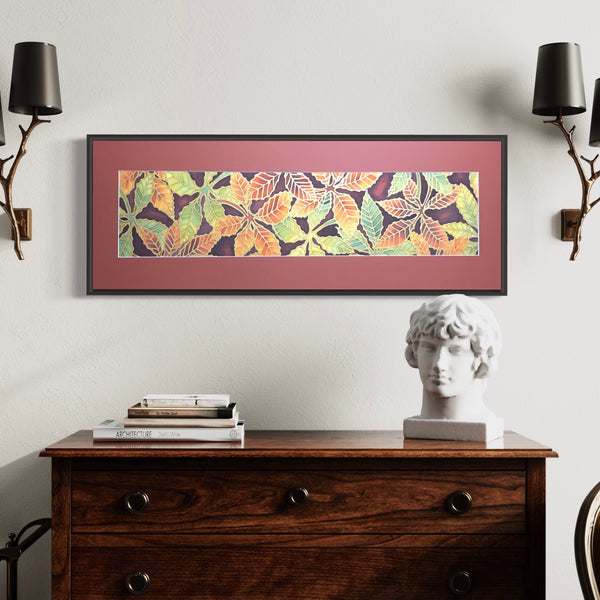 Warm Autumnal Beech Leaves Original Silk Painting - Terracotta rust green yellow gold Hand-Painted Silk Art -