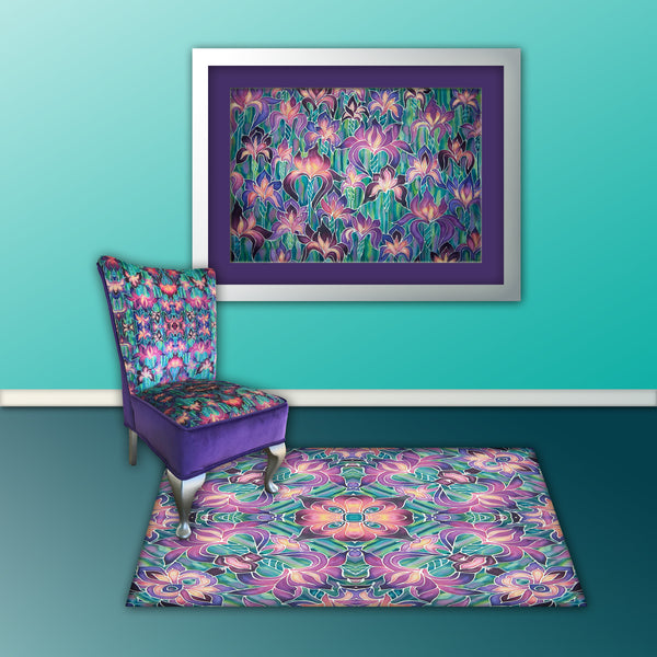 SOLD Purple Irises Bedroom Chair - Iris Flowers Small Chair - Bespoke Upholstery.