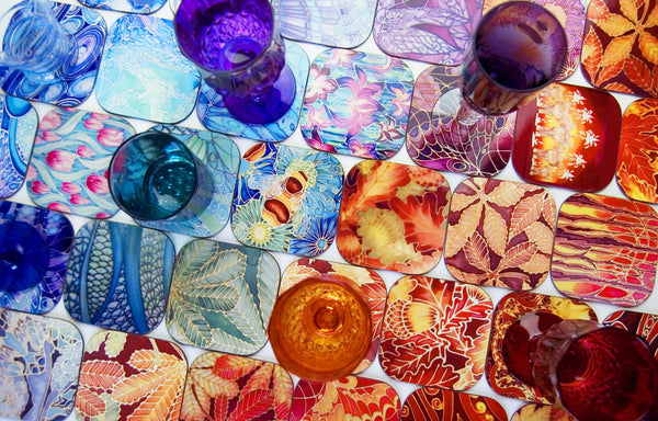 Terracotta Leaves Placemats & Coasters - Caramel Table Mats  - Heatproof glass chopping boards